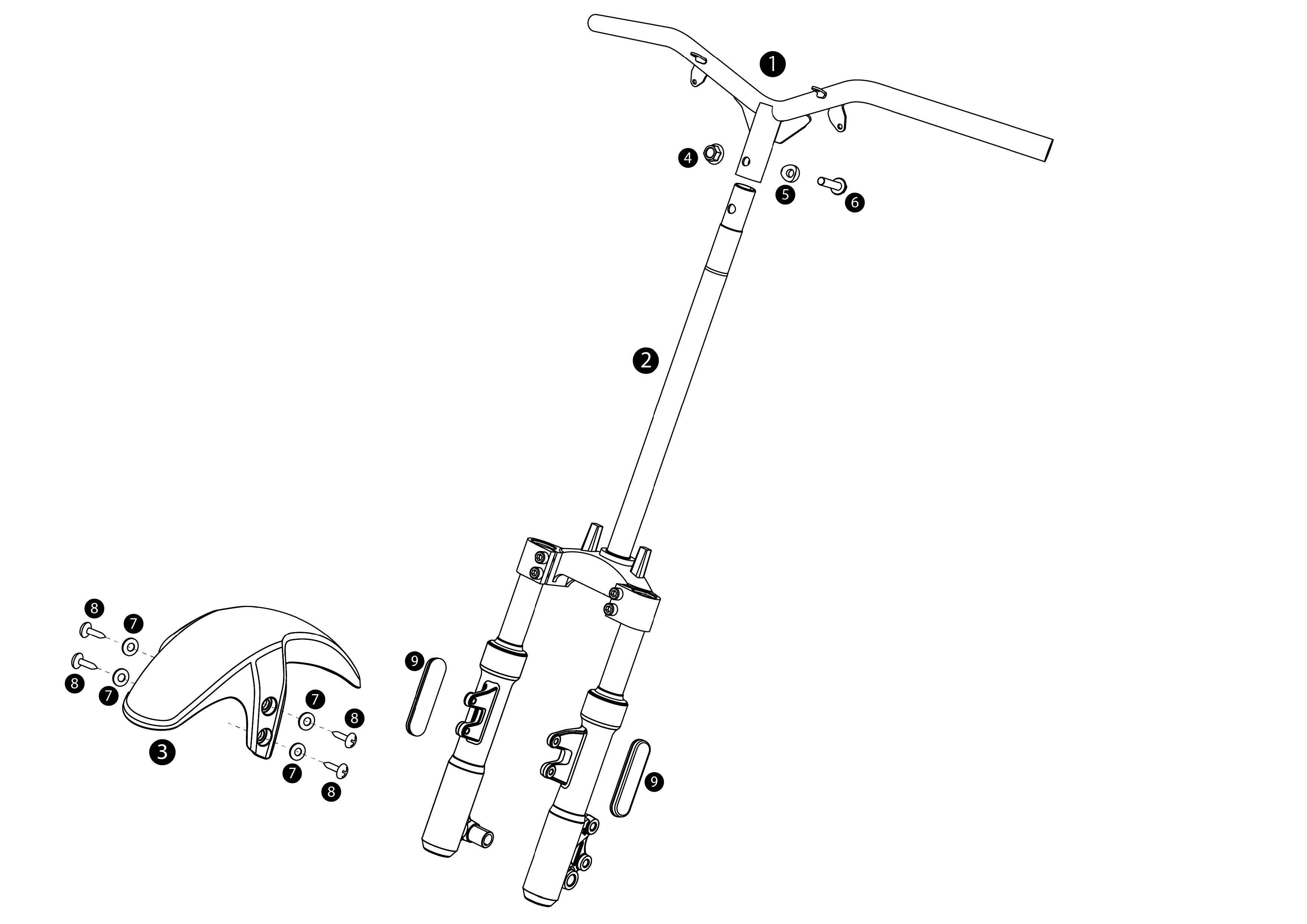 Framgaffel - Stänkskärm - Styrkrona