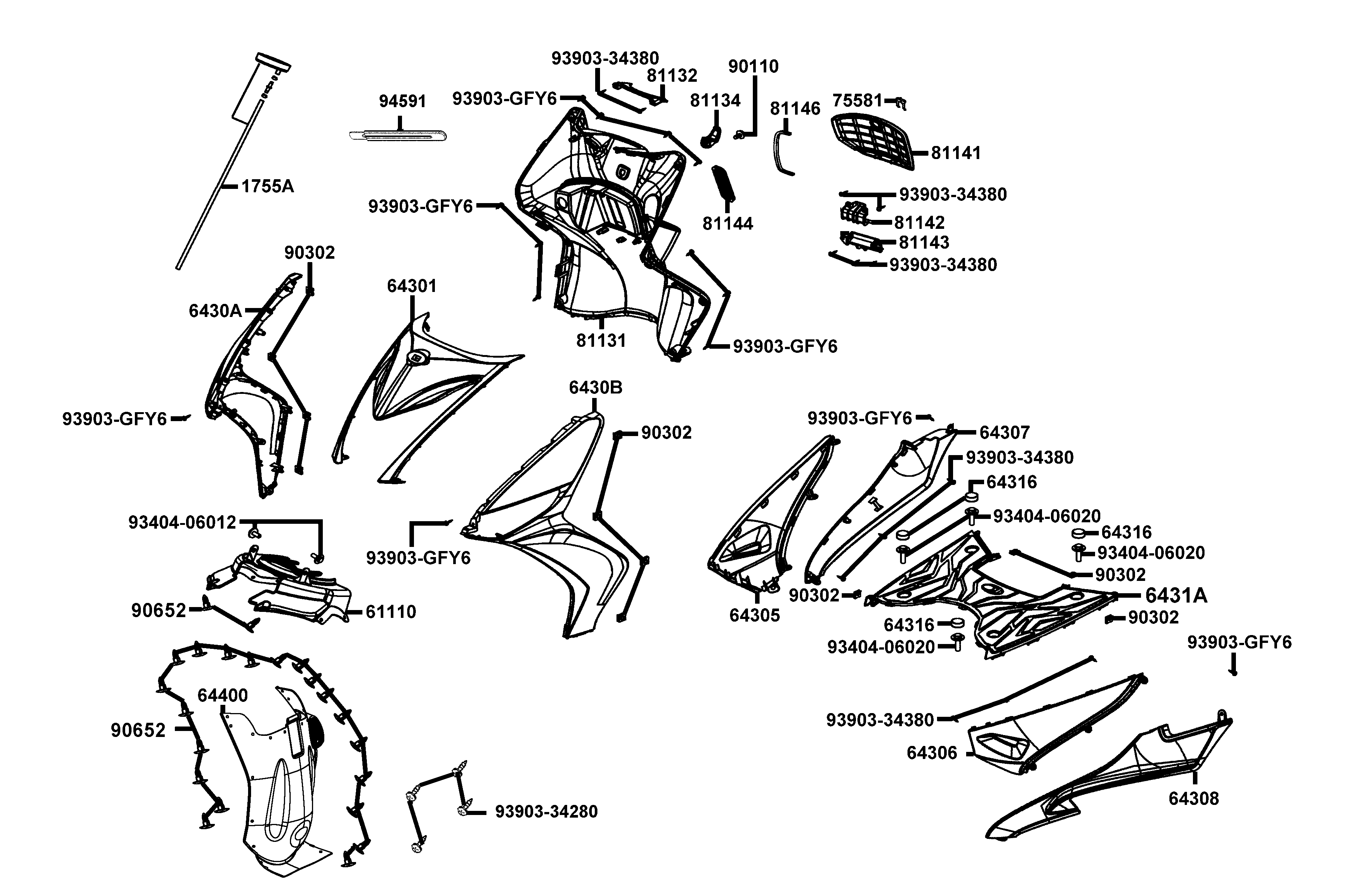 Frontkåpa - Sidokåpor fram - Golv