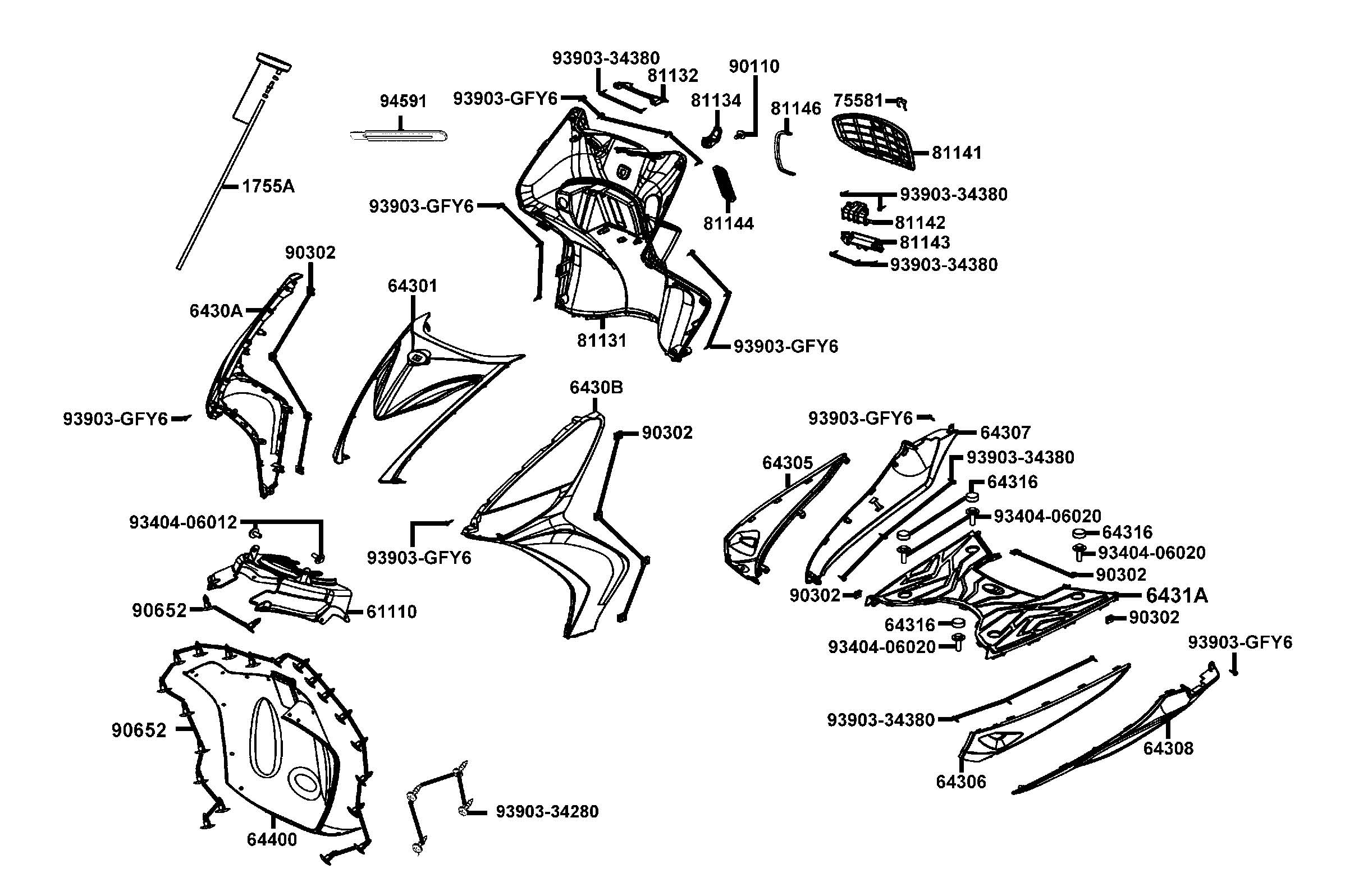Frontkåpa - Sidokåpor fram - Golv