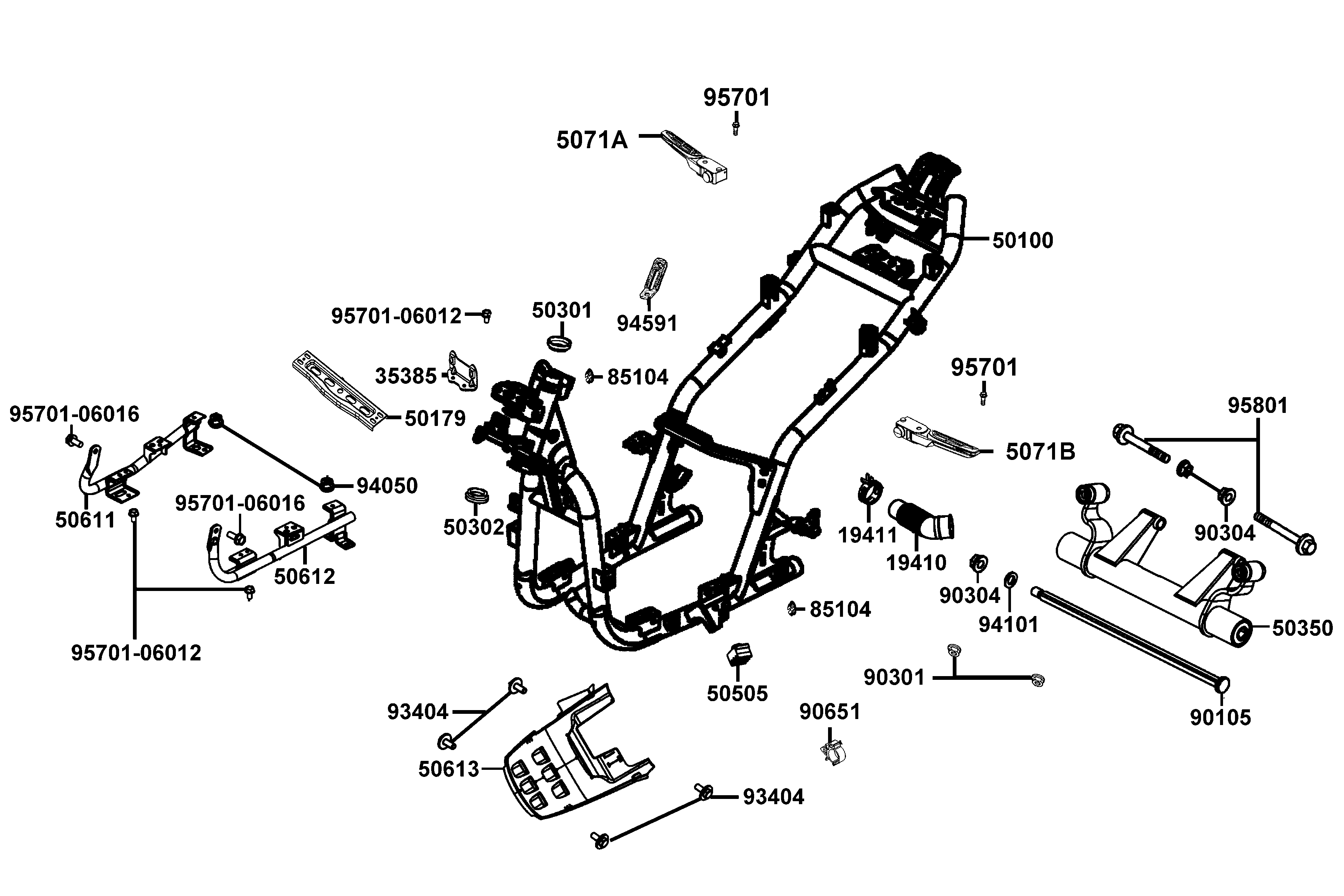 Ram - Passagerarfotstöd - Motorfäste