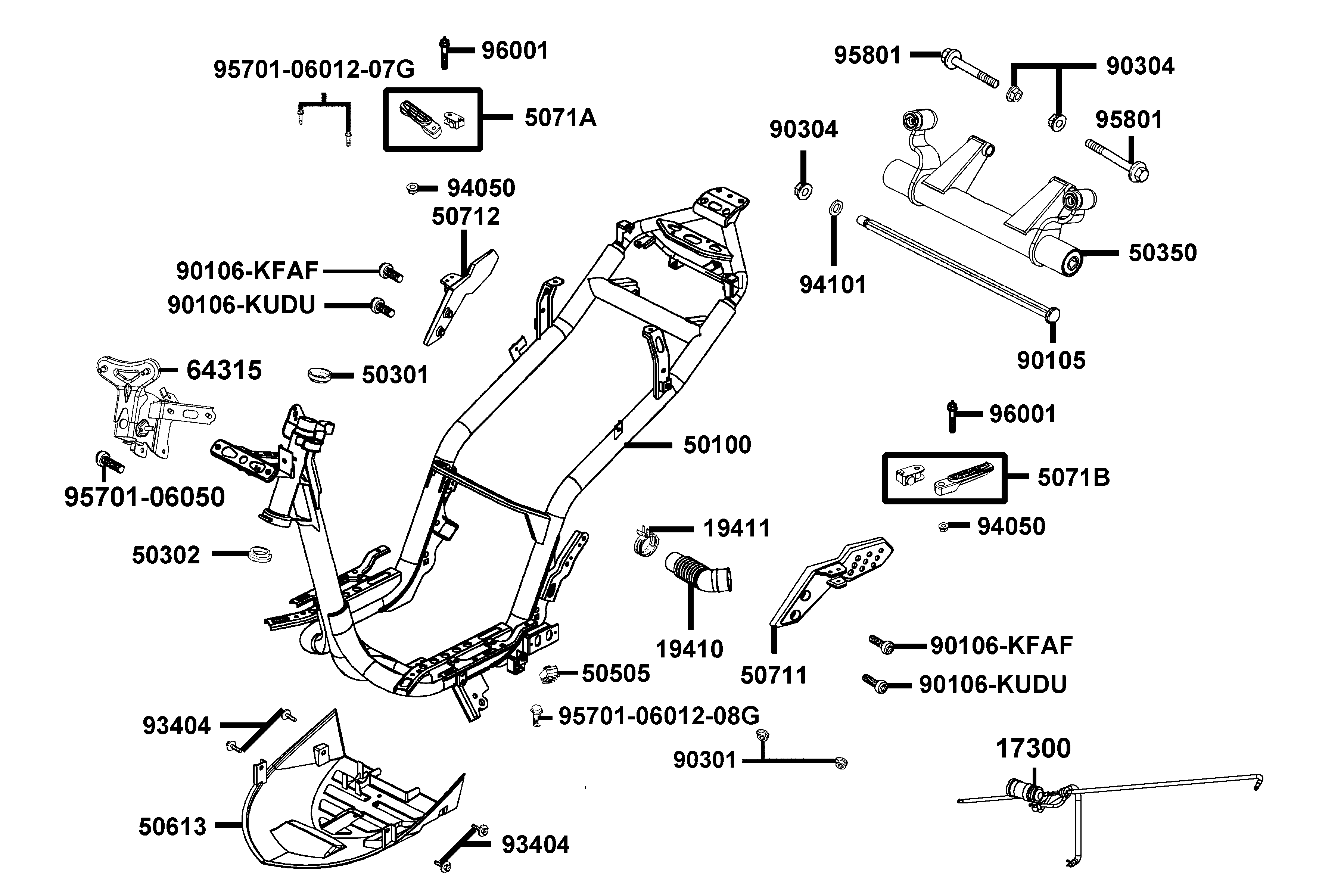 Ram - Passagerarfotstöd - Motorfäste