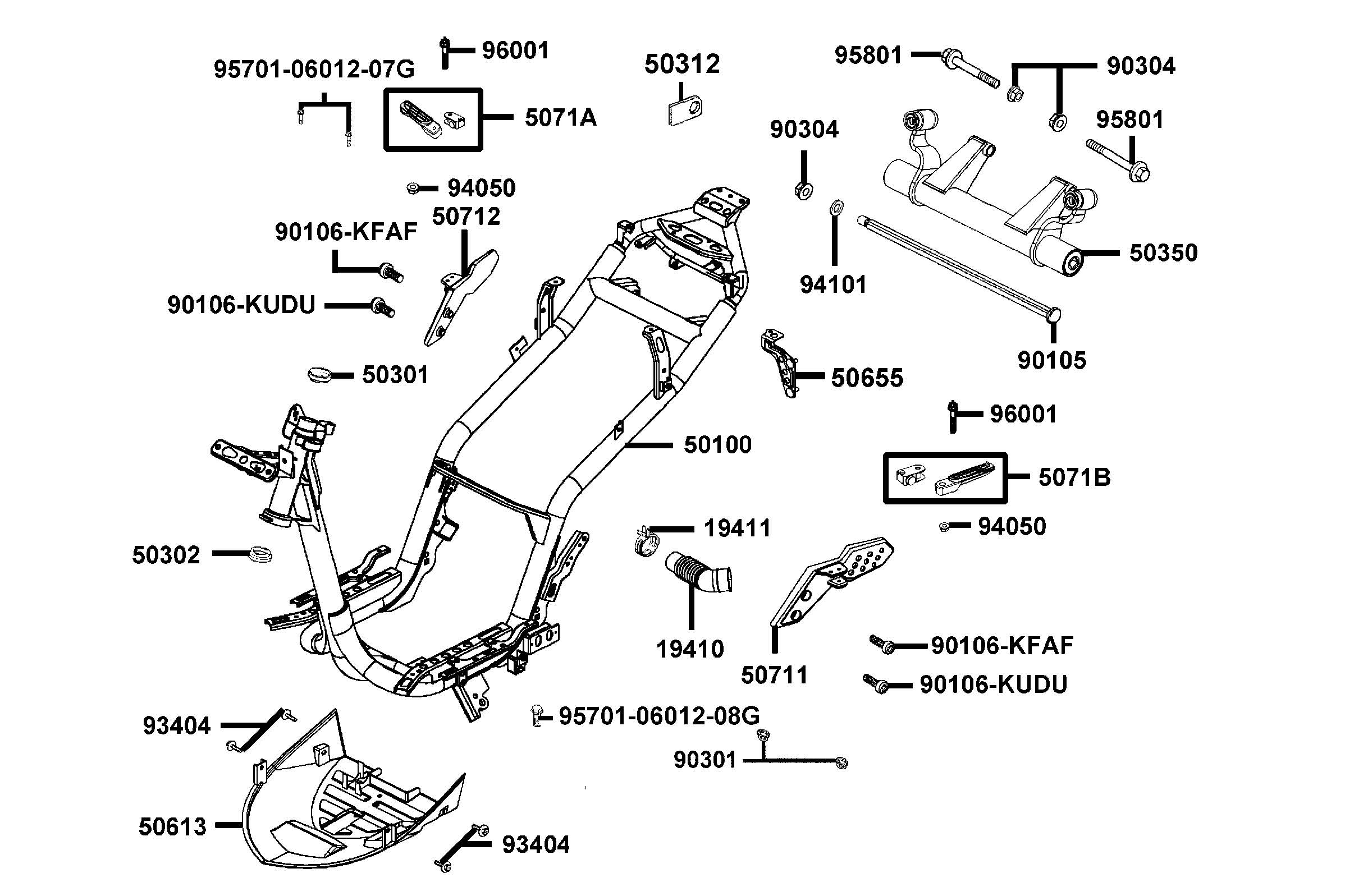 Ram - Passagerarfotstöd - Motorfäste