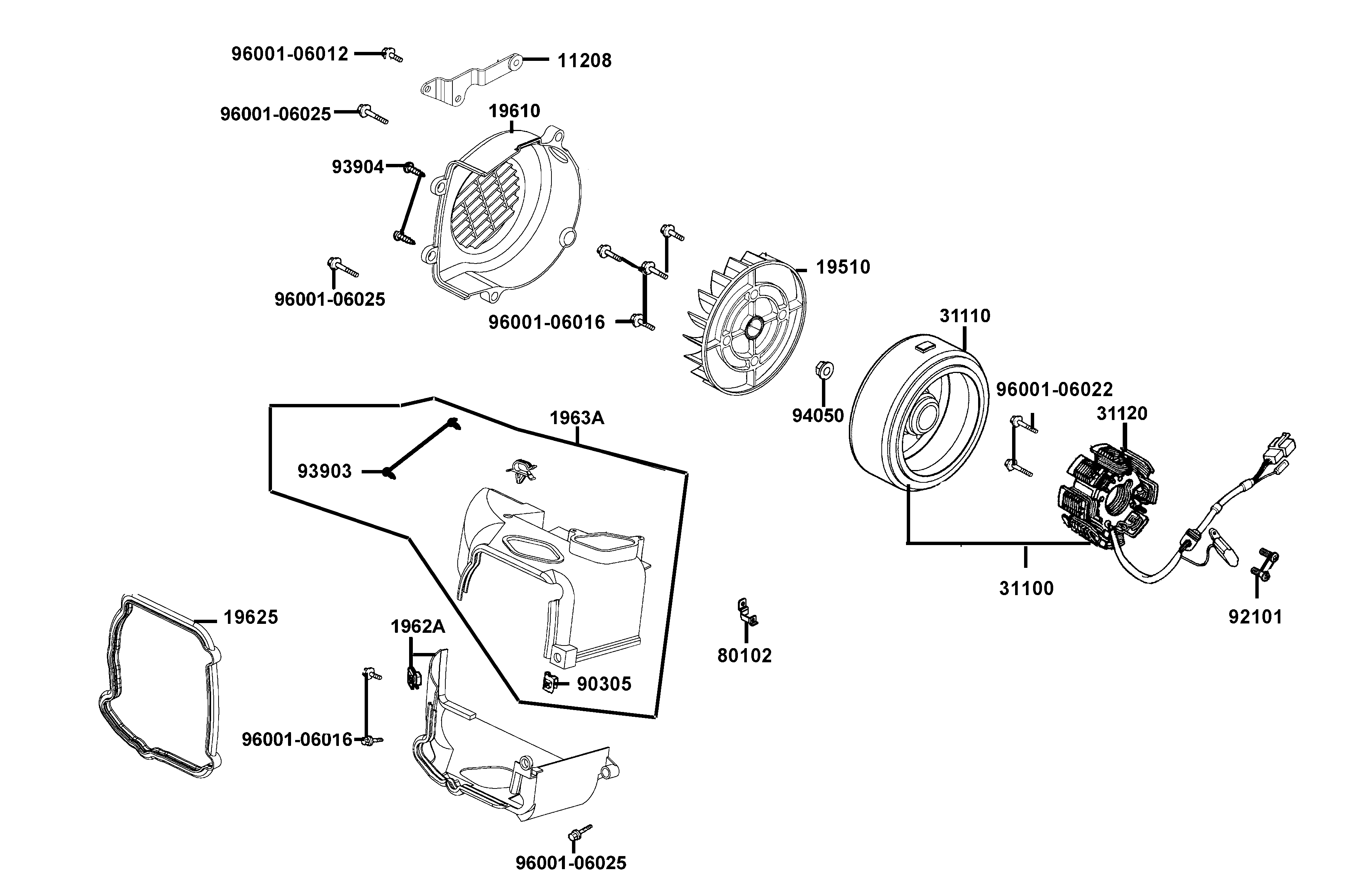 Stator - Svänghjul - Fläktkåpa